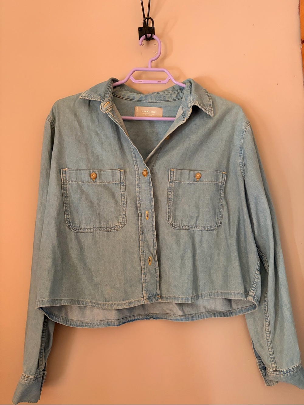 Everlane Cropped Denim Button-Up in Blue Like New